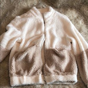 Two tone teddy bomber coat
